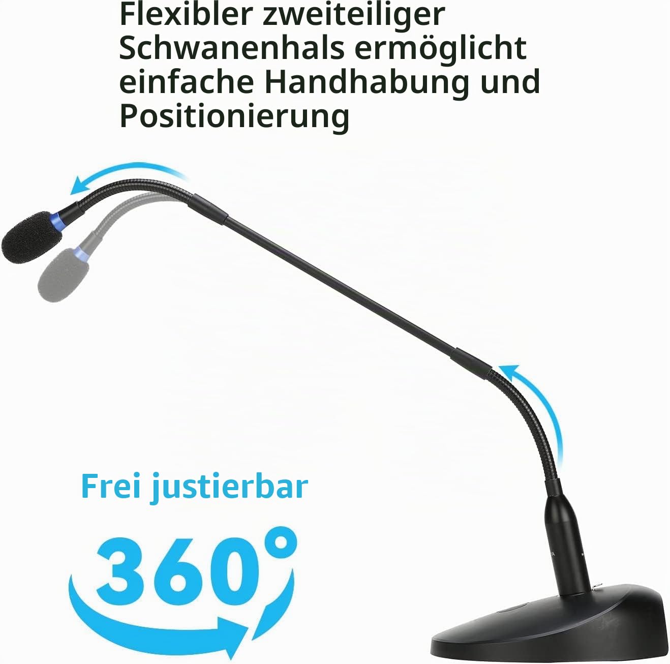 BOYA Desktop-Kondensator-Podium-Mikrofon, 45.7 cm (18 Zoll), zweifach gefaltet, Schwanenhals-Mikrofon mit Stummschalttaste und LED-Anzeige, XLR-Mikrofon für Konferenzen, Meetings, Sprache, Podcast