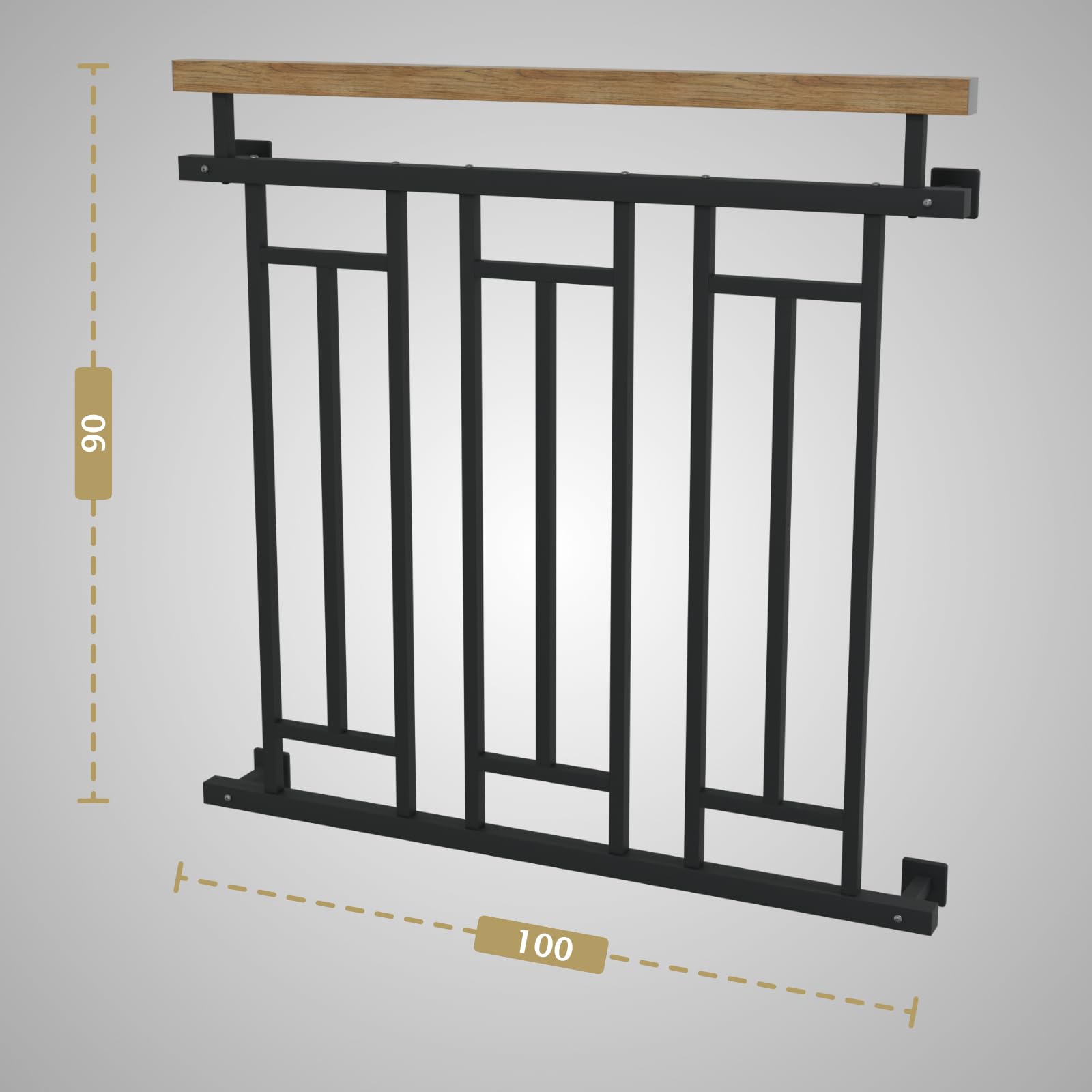 HAGO24 | Französischer Balkon | Fenstergitter | Stahlgeländer | 100x90cm Anthrazit | Stabgeländer | Holzoptik | Julietbalustrade | Brüstung | Austrittsbalkon | Geländerfenster