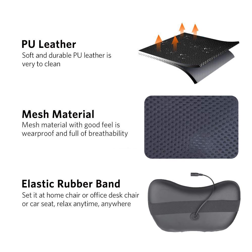 Masajeador Almohada Cojín de Masaje Eléctrico con 8 Rodillos 3D Masajeador para Relajación de Fatiga en Casa, Oficina (Negro)