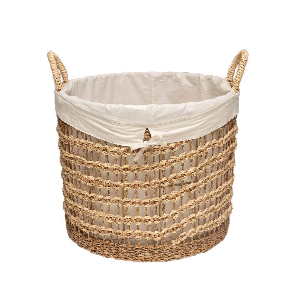 Arthur Cameron - Dhepa Handwoven Lined Seagrass Basket – Woven Storage Basket with Decorative Circular Design Perfect for Living Room, Bedroom, Bathroom & More (Medium)