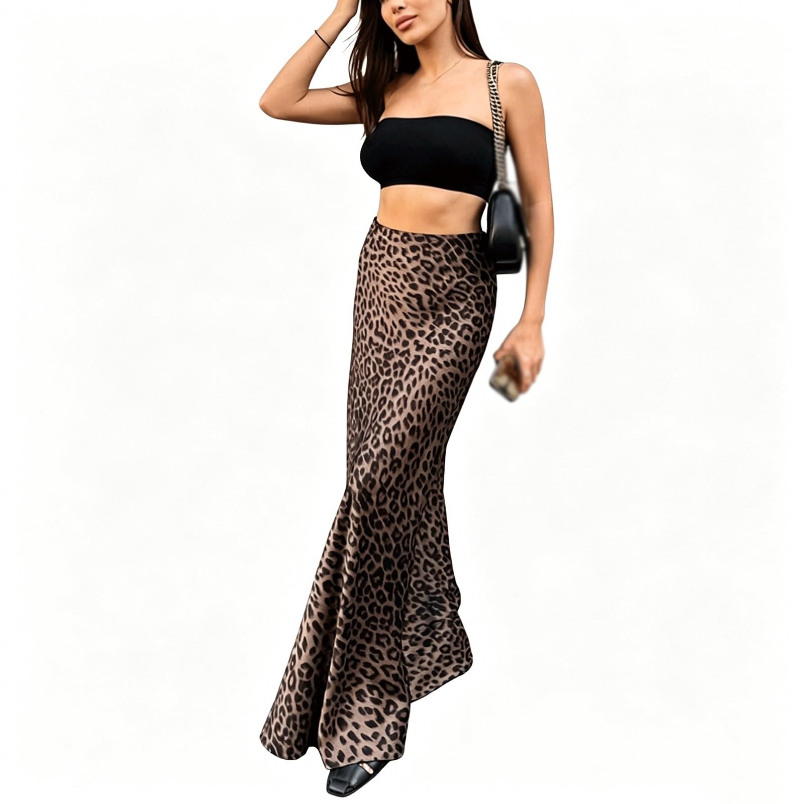DUddTTW Women's Midi Skirt Sexy Maxi Skirts Fishtail Midi Length Flowy Long Skirt High Waisted Swing Skirt Ankle Length Skirts Drape(Lagre)
