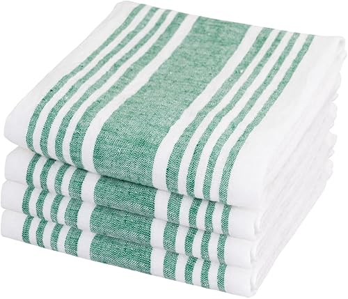 Juego de 4 servilletas de lino blanco, 100% lino puro, servilletas de rayas francesas, servilletas de lino lavado, servilletas verdes, servilletas