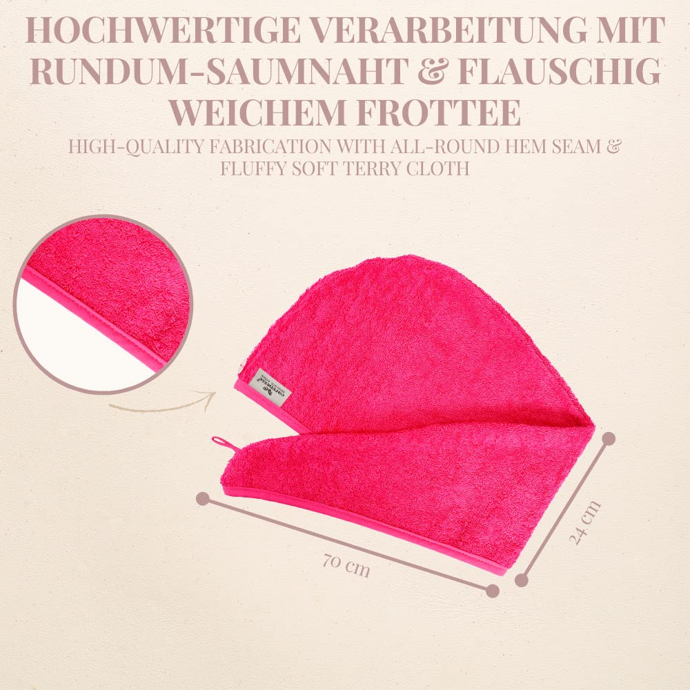 Carenesse - Turbante per capelli, confezione da 2 pezzi, colore: rosa e grigio antracite, 100% cotone asciugamano per la testa, turbante per capelli, turbante per capelli asciugamano per capelli