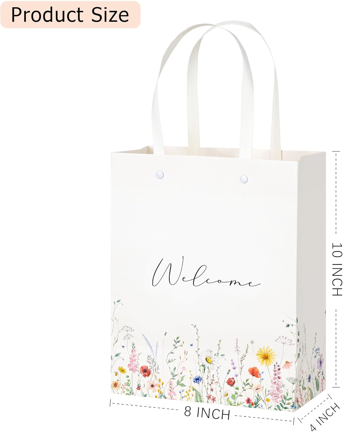 Crisky Wildflower Welcome Gift Bags for Wedding Hotel Guests, Bridal Baby Shower, 10"x8"x4", 25 Pack