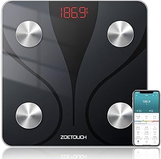 ZOETOUCH Digital Body Weight Scale, Smart Bluetooth Body Fat Scale with BMI Water and Muscle, Bathroom Weighing Scale, 400 lb, Works with App