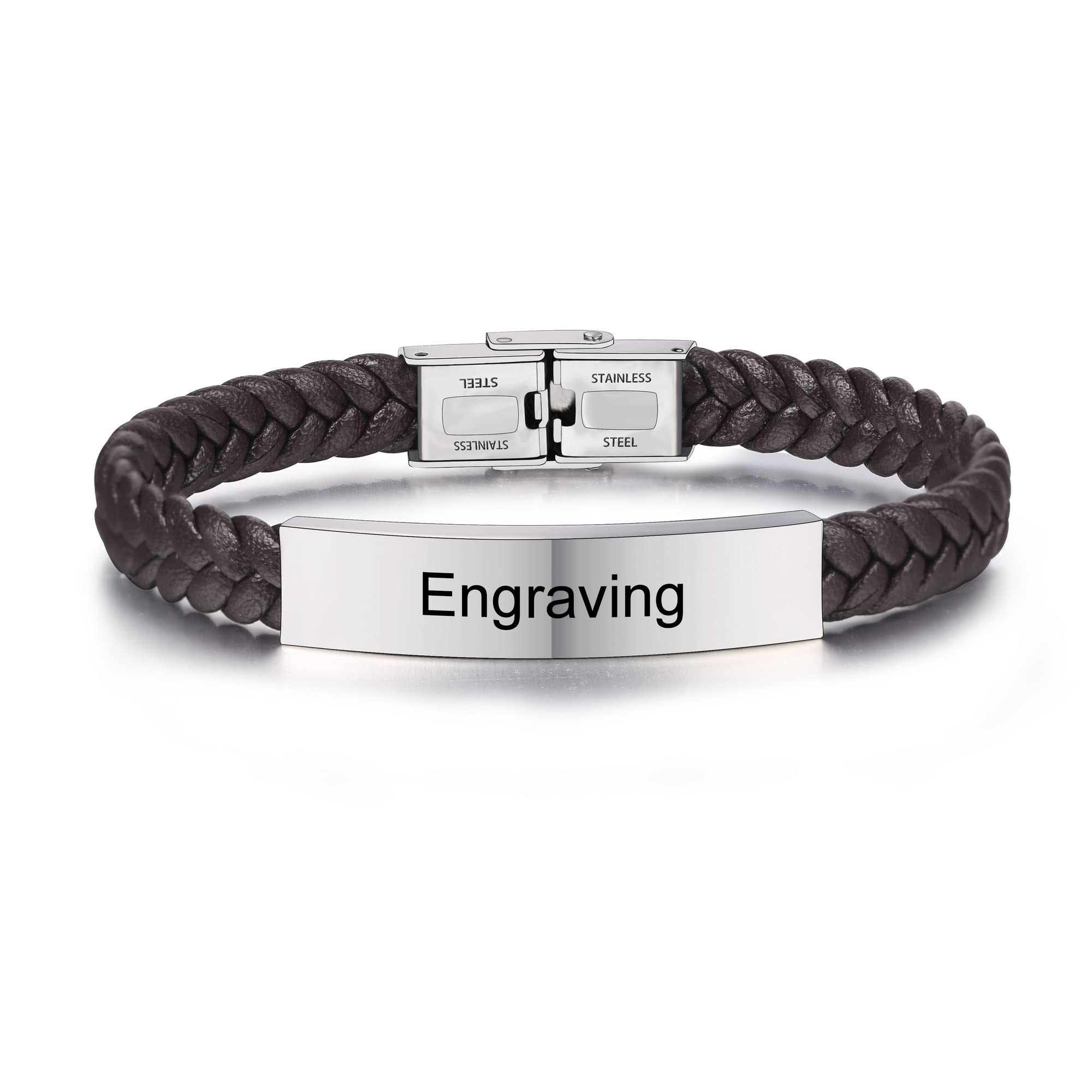 AOTXOXTOA Nombre Pulsera Pulseras Personalizadas Para Mujeres Pulseras Para Niños Hombres Niñas Acero Inoxidable Grabado De Cuero Genuino Brazalete Trenzado Ajustable