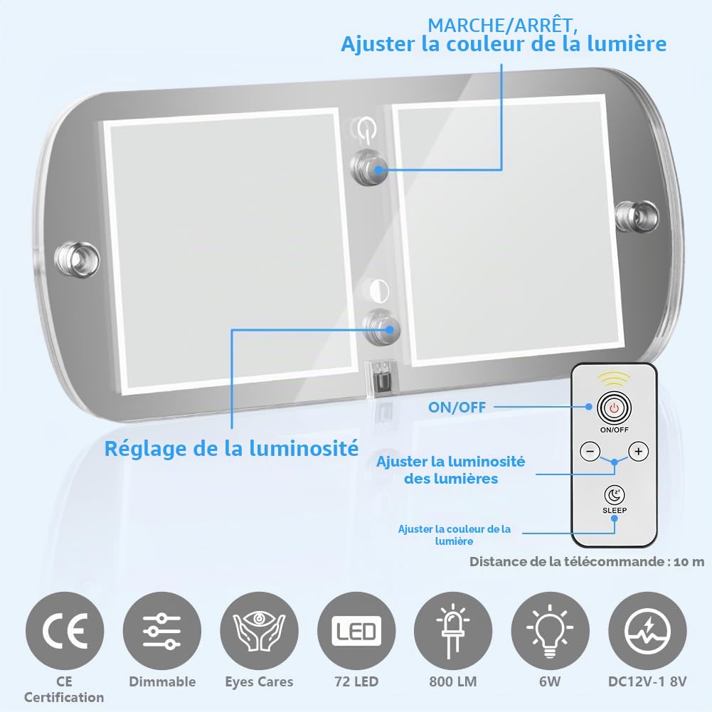 URAQT Plafonnier LED 12V Camping-Car, 2 Pièces 800LM 72 LED Intérieur de la lumière de RV avec Interrupteur Marche, 4 Modes Lumière Télécommandée, Dimmable, Intérieur pour Camion/Voiture/Bateau