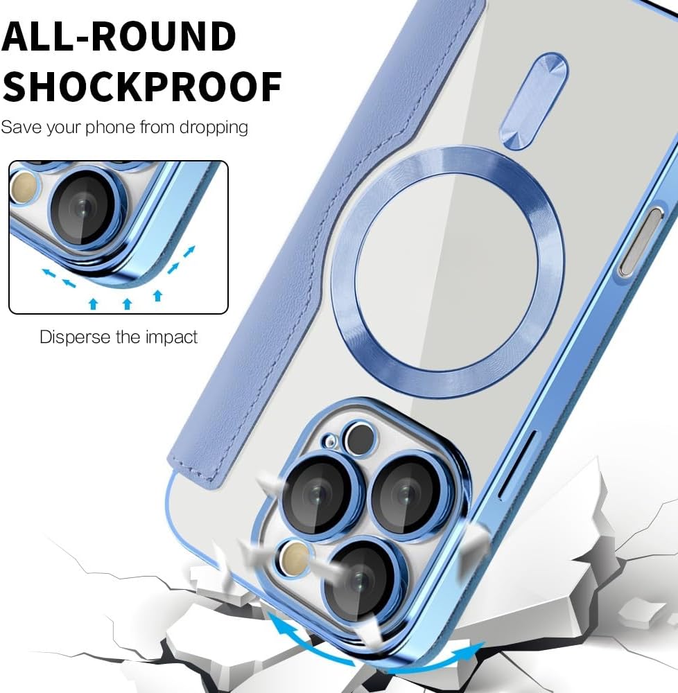 Smartphone Flip Cover Wallet Case for iPhone 16 Pro 6.3", Premium Flip PU Leather Cover with 3 Card Slots & RFID Blocking, Magnetic Clear Back Shockproof Protection(Blue) image 5