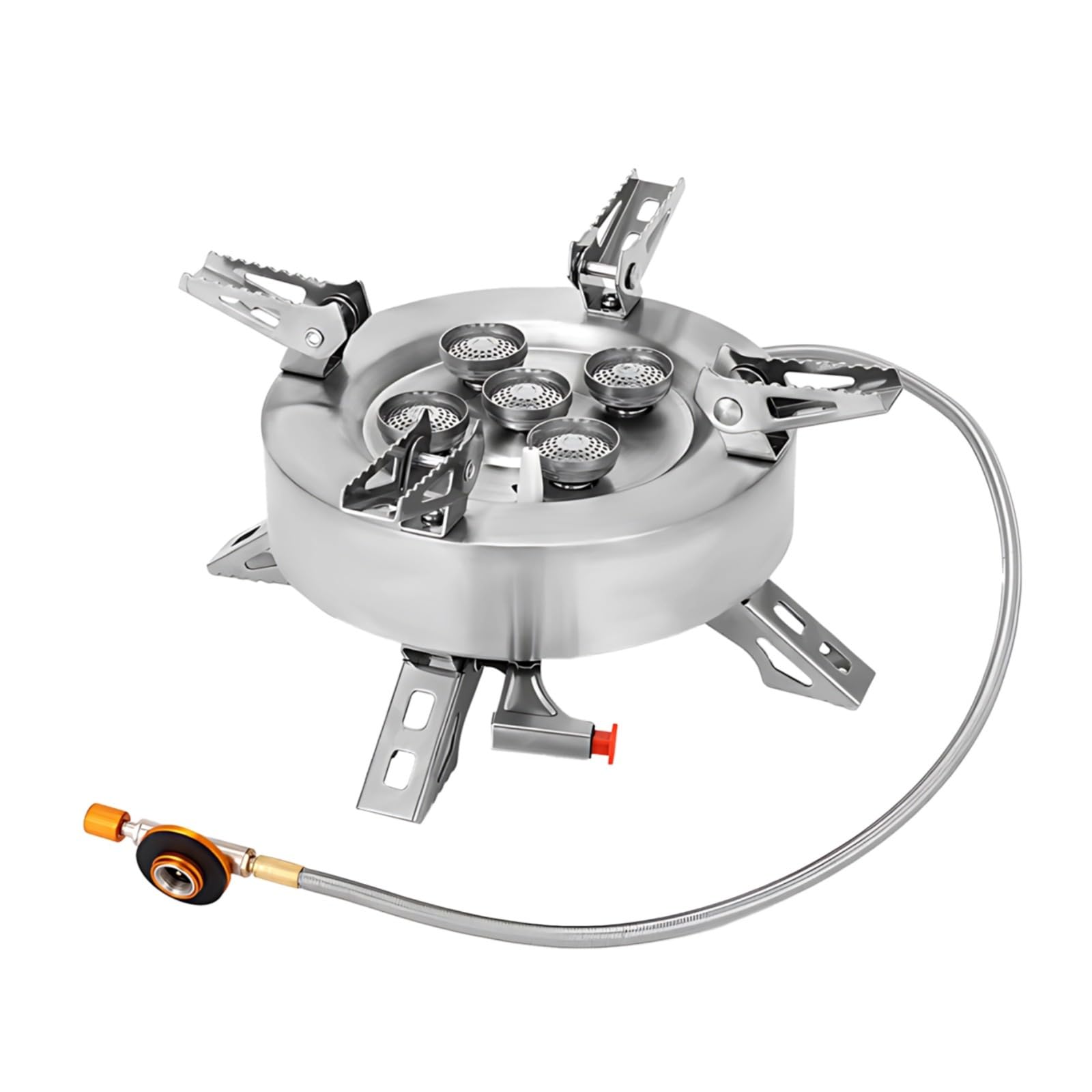 Campingkocher mit 12800 W Leistung – 5-Brenner, tragbarer Propangaskocher, faltbarer Edelstahl, inklusive Aufbewahrungskoffer, leicht 1,1 kg