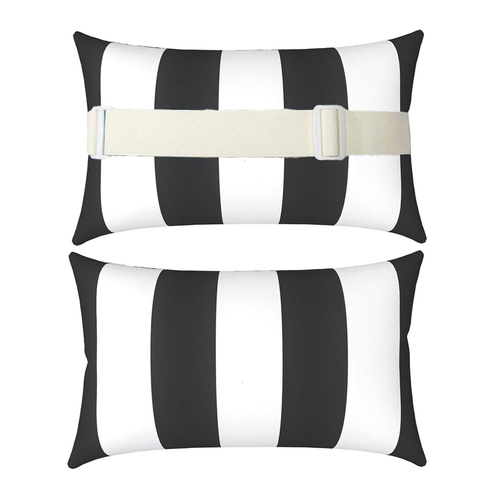 Hearda Outdoor Pillow Waterproof for Chaise, 2 Pack Sun Lounger Chair Head Resting Cushion with Adjustable Elastic for Garden Furniture Decor (28 * 40cm,Black Stripe)