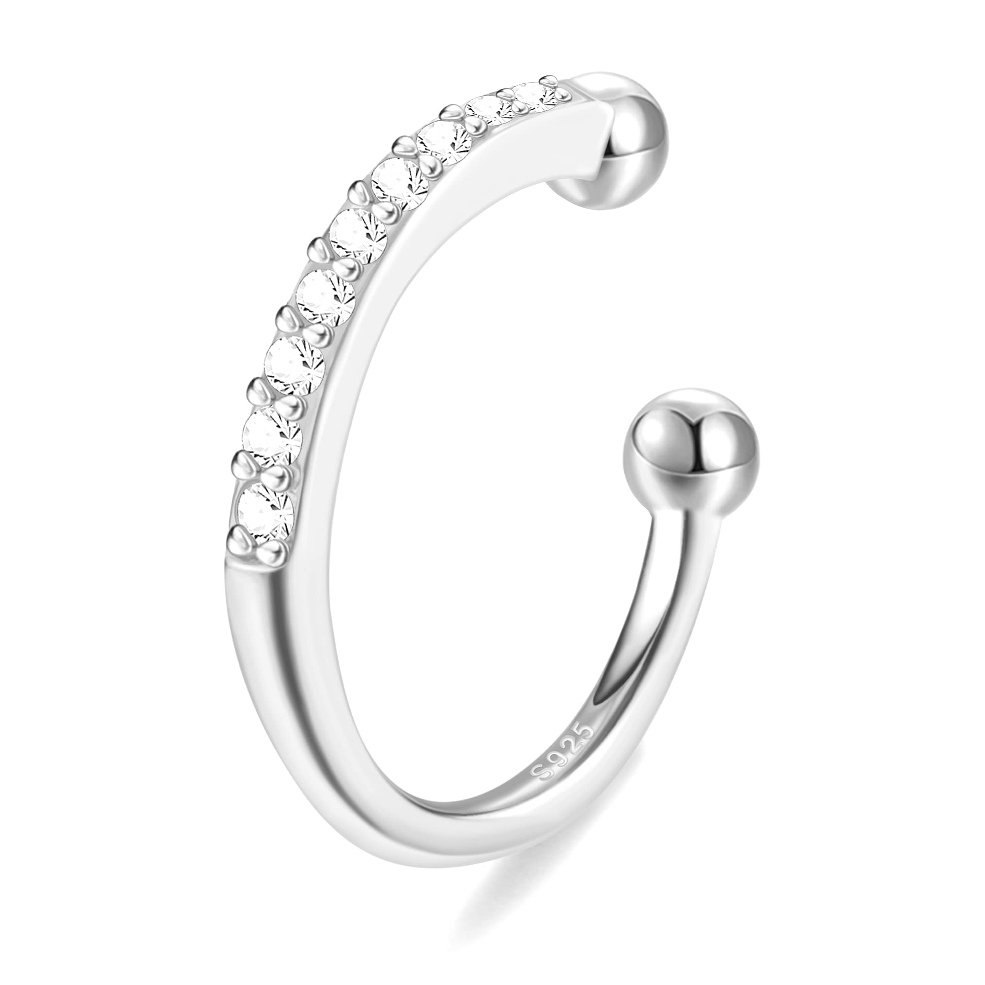 ORAZIO Pendientes de Plata de Ley 925 Con Circonita Cúbica Sin Perforación Cartílago de Hélice Falso Pendientes de Caracola Para Mujer