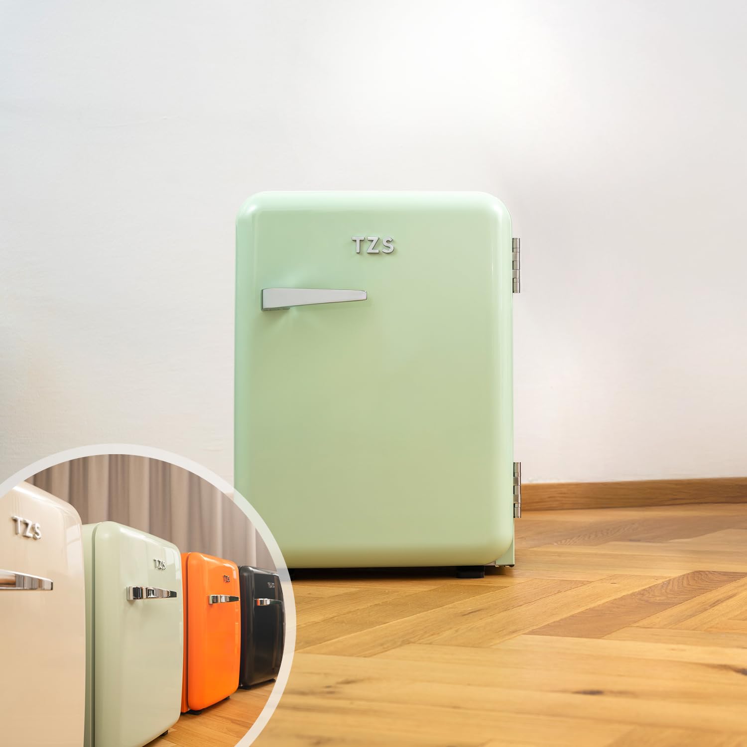 TZS First Austria Cicha mini lodówka | Retro Design | Regulowana moc chłodzenia | Klamka do drzwi | Termoelektryczny system chłodzenia | 40 l | miętowy
