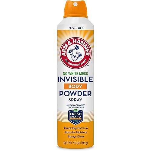 Arm & Hammer Invisible Body Powder Spray, Clear Talc-Free Body Odor & Sweat Control for Men & Women, Spray Body Powder for Women and Men, Arm and Hammer Body Spray Powder, 7 Oz (1 Pack)
