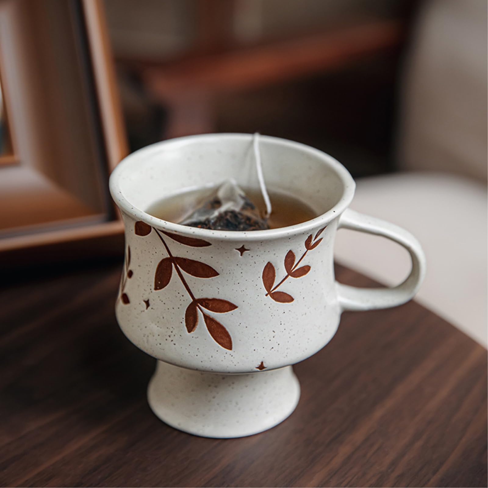 Taza de cerámica de 300 ml, taza de café retro para el hogar, flor azul, 300 ml