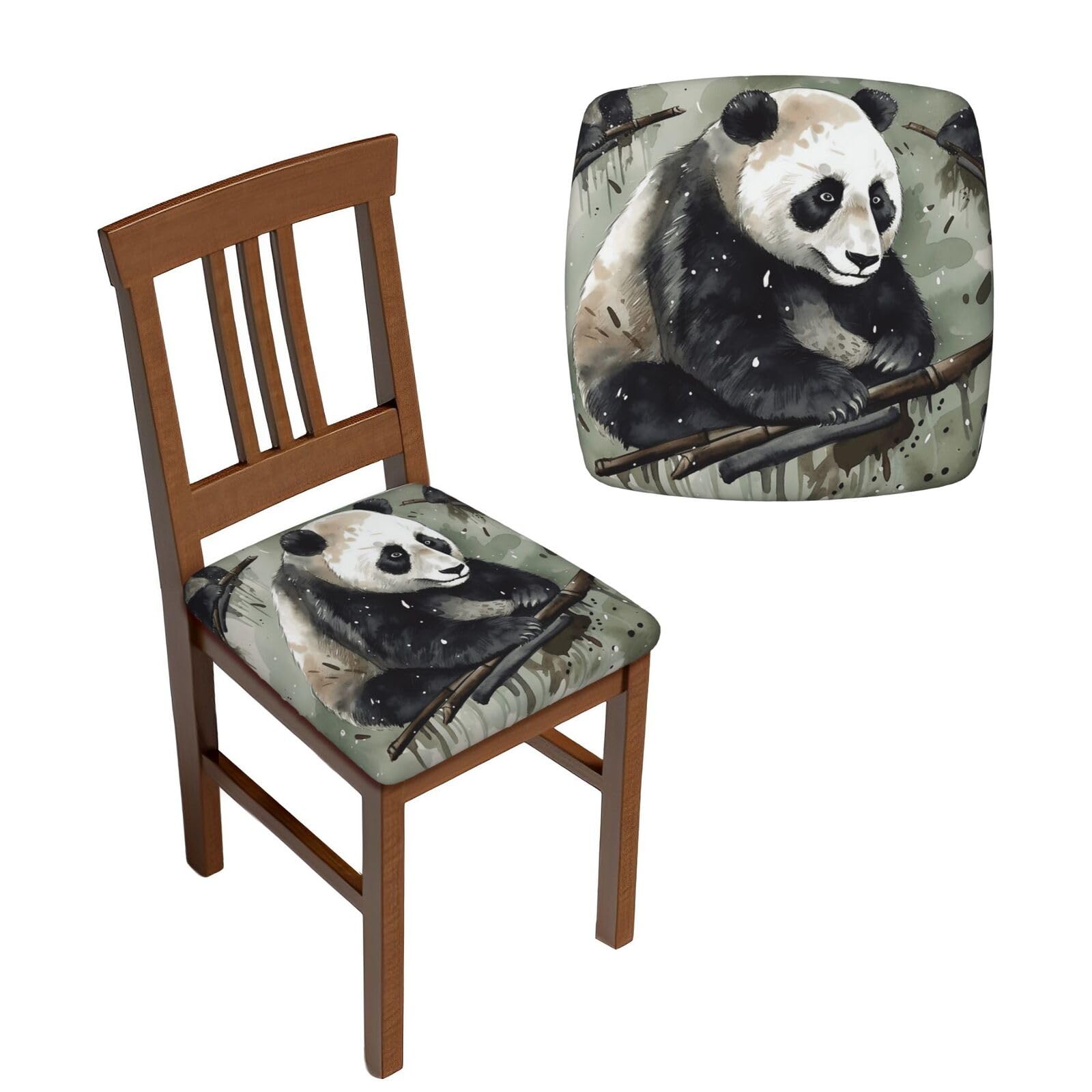 FodPand 4PCS Dining Chair Covers for Dining Room Ink Painting Panda Chair Seat Cover Stretch Parsons Chair Slipcover Removable Washable Seat Cushion Slipcovers Cover for Kitchen Office
