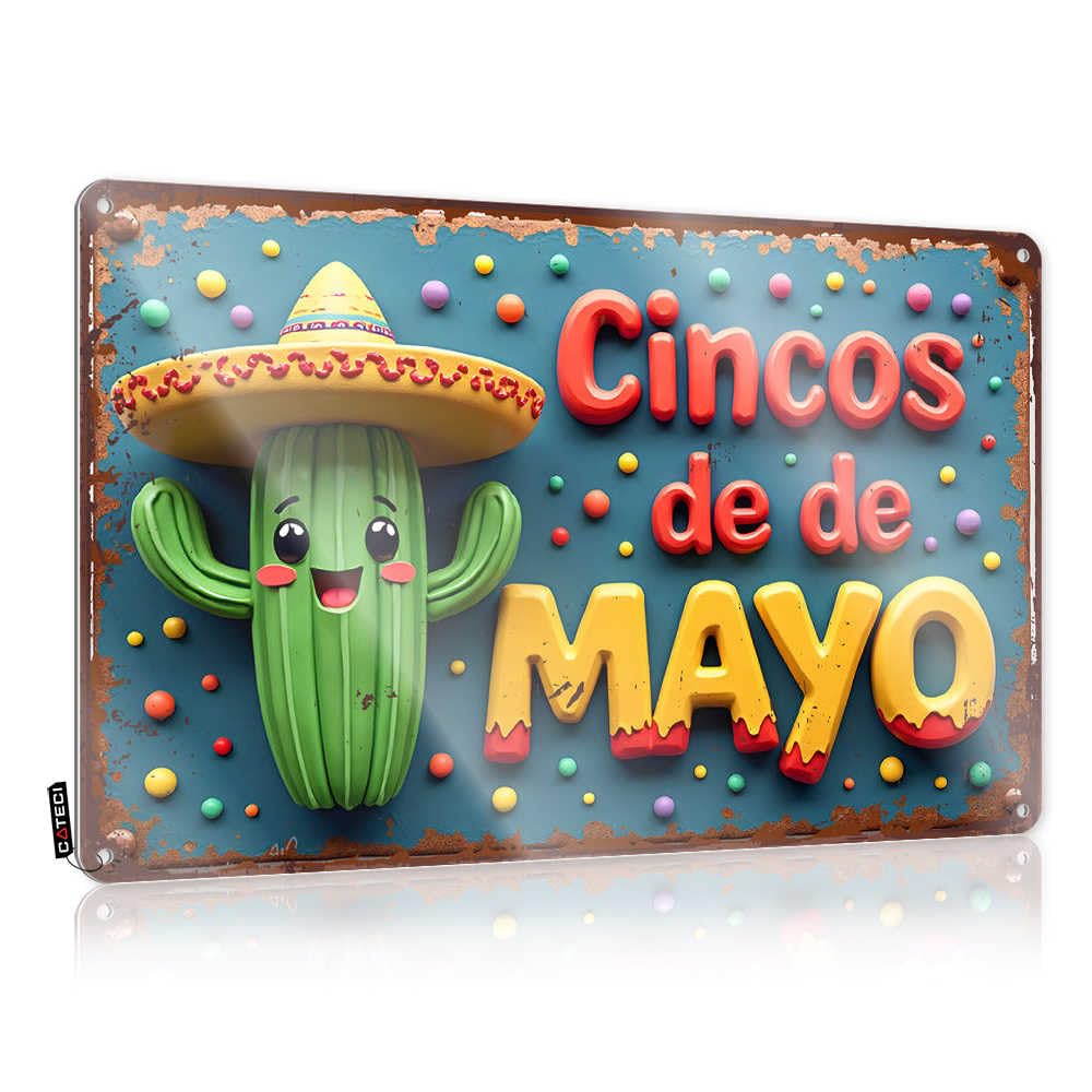 Fzfn Boys Colour Fall Waterproof Funny Wall Art | Cactus In Sombrero Celebrates Cinco De Mayo Fiesta Rustic For Campsite Living Room(30X40cm)