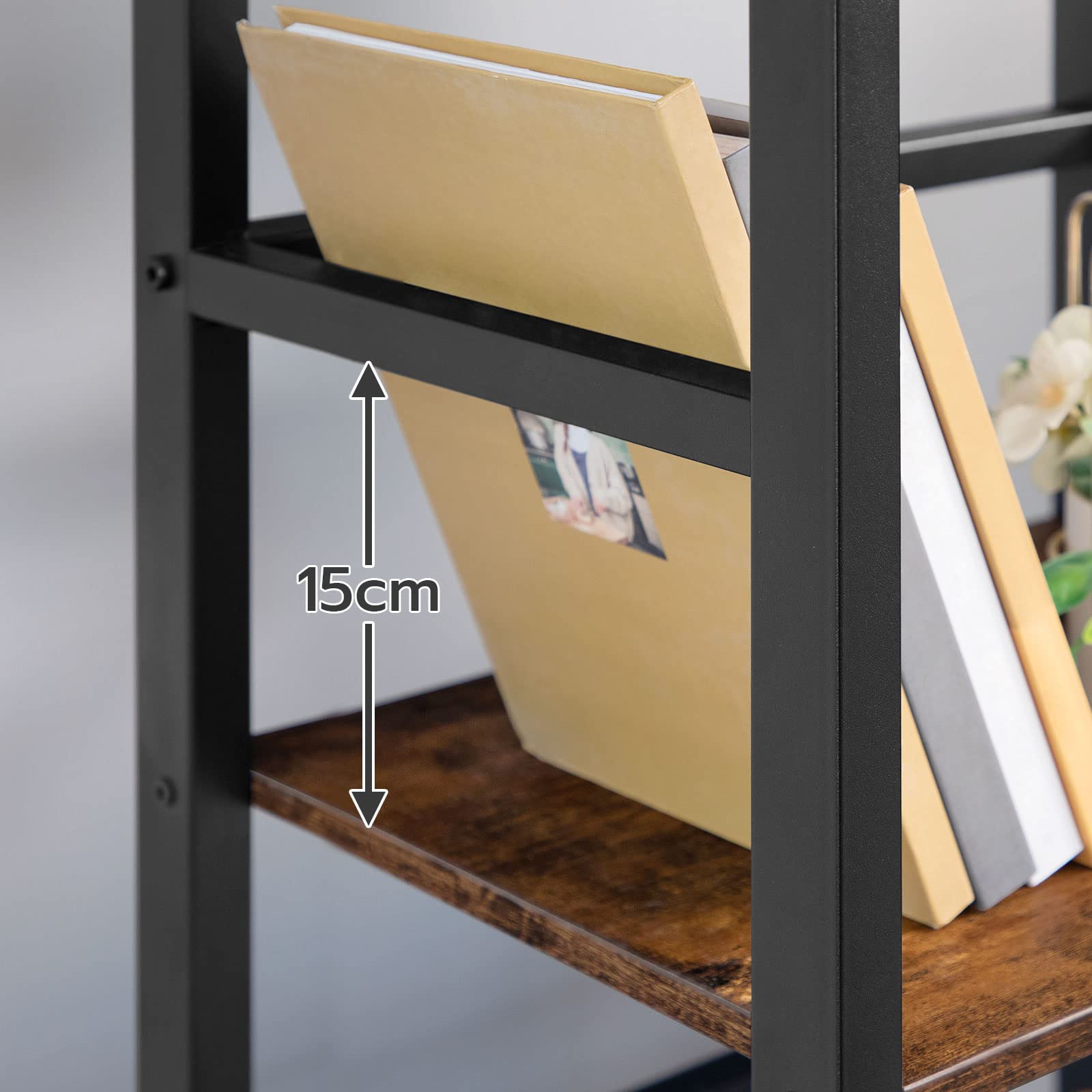 HOOBRO Leiterregal Standregal 3 Ebenen Bücherregal Querstangen-Design Metallrahmen Industriestil