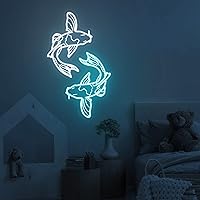 Vista 5 de Koi Fish - Letrero de neón, azul hielo y blanco, letrero decorativo, 14 pulgadas
