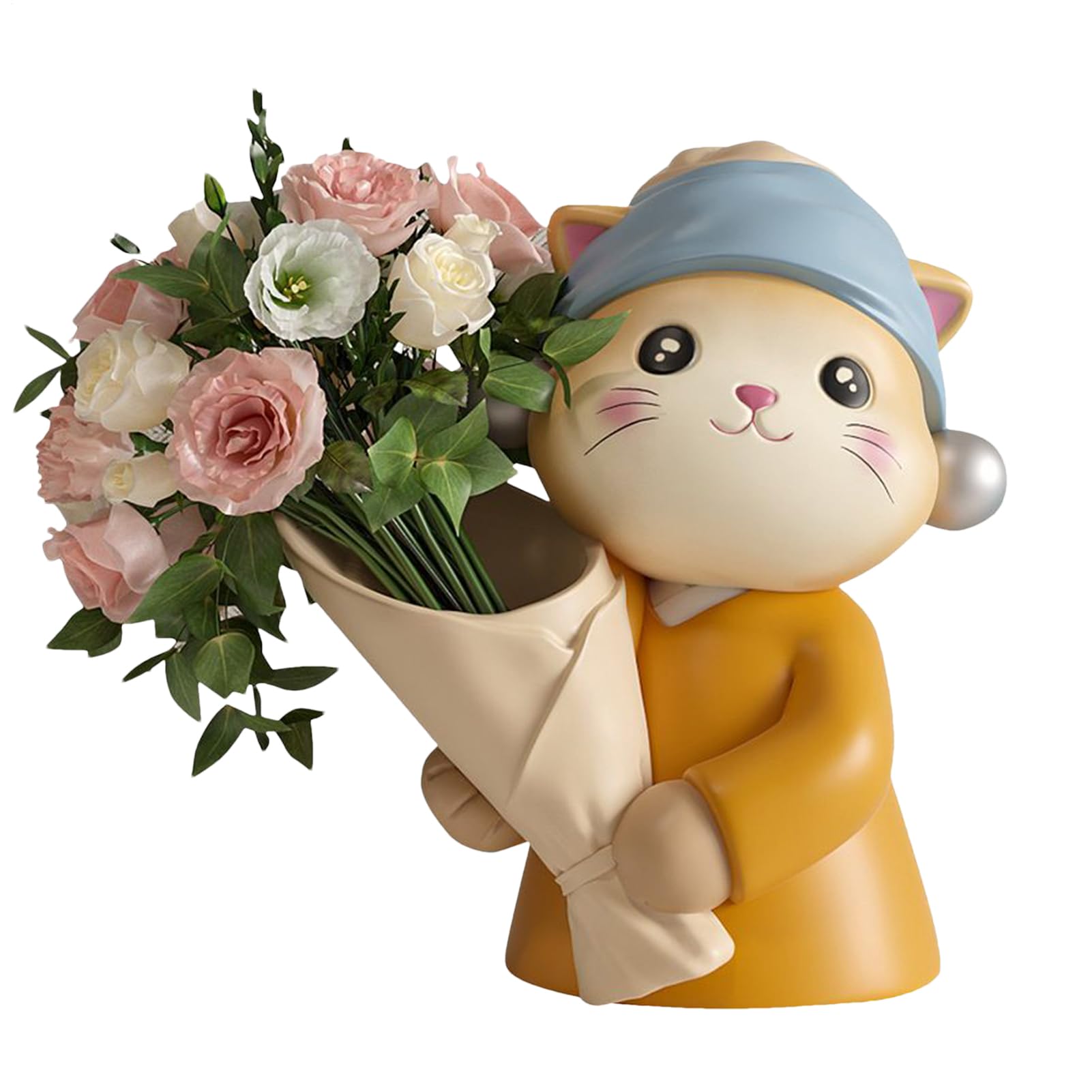 Vase Chat Floral en Résine - Cadeau Idéal Idée Déco Maison