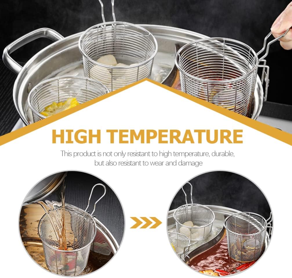 Hemoton Stainless Steel Noodle Strainer Heat-Resistant Mesh Strainer for Hot Pot Ramen Pasta and Frying 3.85 X 3.85 X 3.74 in Kitchen Supply with Handle