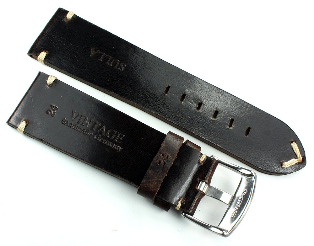 Cinturino per orologio vintage in pelle sella, stile shabby shick, unico e fatto a mano in Germania, nero