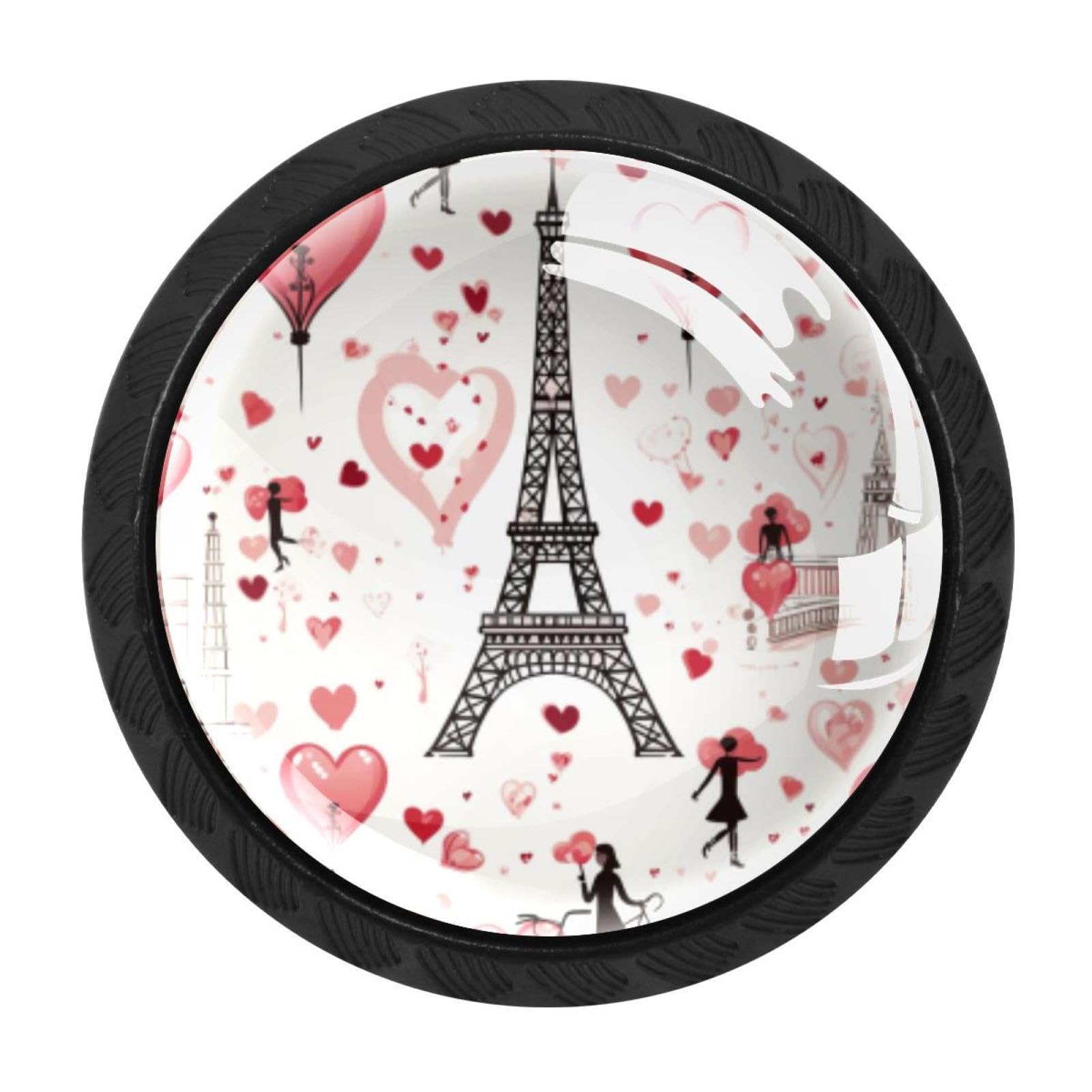 Chenzzzz Multicolored 08 4 Pieces Black Cabinet Pull Handle With Screws,Eiffel Tower Valentine's Day Kitchen Knobs, Hardware For Cupboard Drawer Dresser