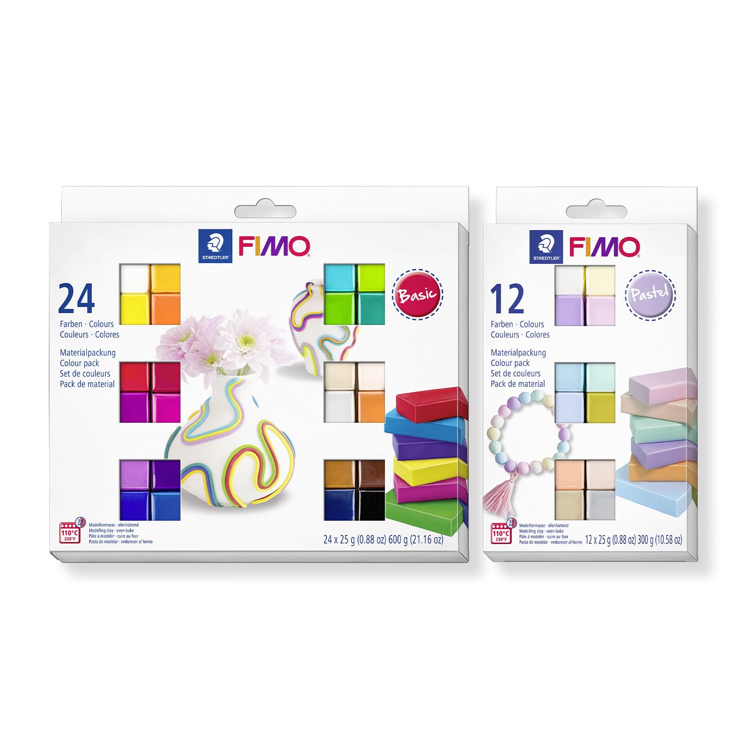 STAEDTLER Modelliermasse Set Basic & Pastel Colours – Weiche ofenhärtende Knetmasse für Einsteiger – 36 Halbblöcke à 25 g in abgestimmten Farben – Vielseitig für Schmuck und Deko