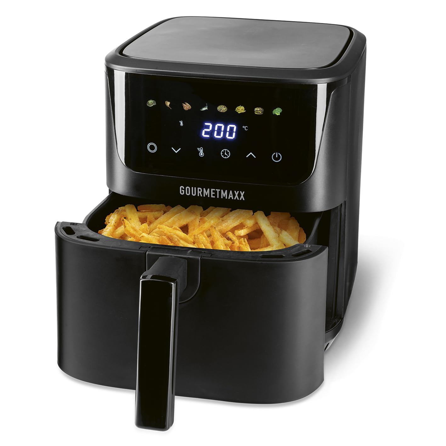 GOURMETmaxx Heißluftfritteuse 6,5 L, 1600 W schwarz – digitale Airfryer Fritteuse mit LED-Touchdisplay & Timer | fettarm frittieren, grillen & backen