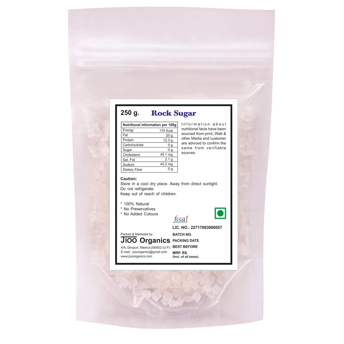 Jioo Organics Rock Crystal Sugar,Mishri crystals, Mishri dana_Pack Of 250 Grams - Image 2 thumbnail