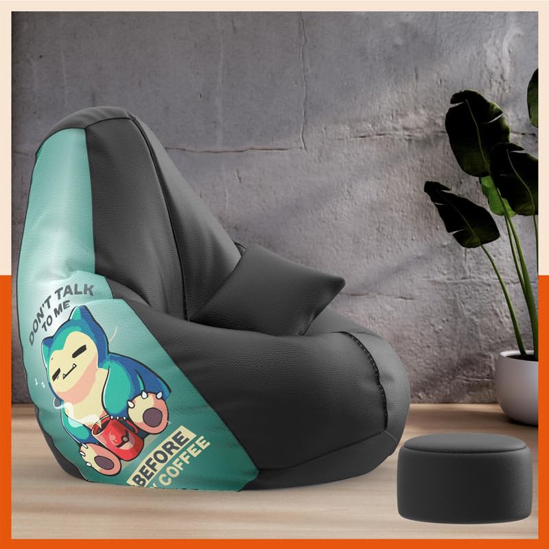Biggie Bean Bag Cover 4XL VibeBoost Premium Bean Bag with Free Cushion and Footrest - Official : Brewed Bliss Combo (Matching Color : Regular, Don't Talk-Black)-image-9