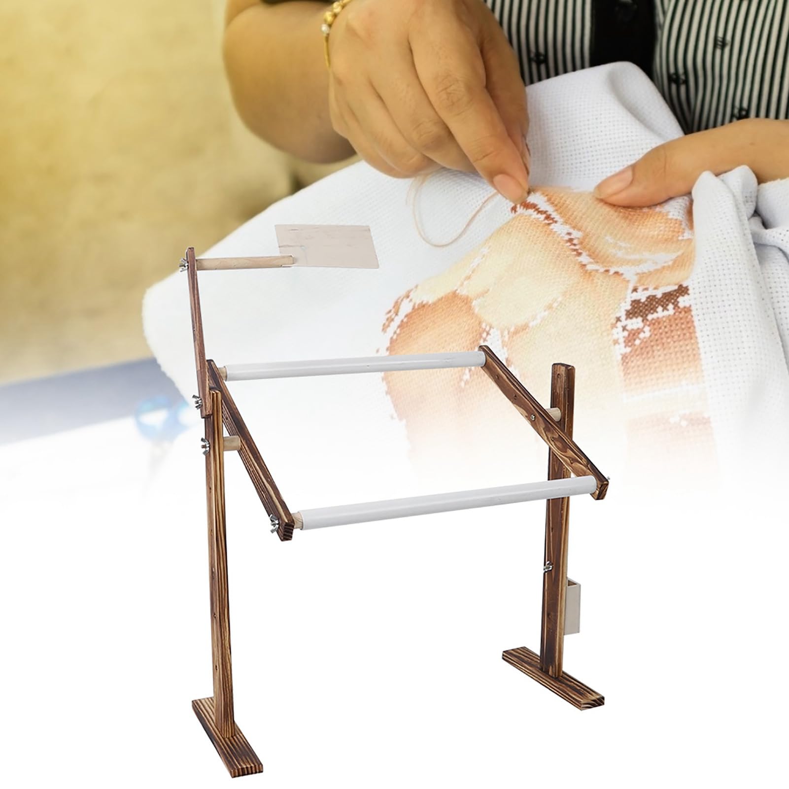 LenTLy Soporte para Bordado, Estante para Soporte para Bordado de Altura Ajustable Base Gruesa, Ancha y Larga Herramienta de Costura con Marco para Punto de Cruz, Marco de 40 X 29 Cm