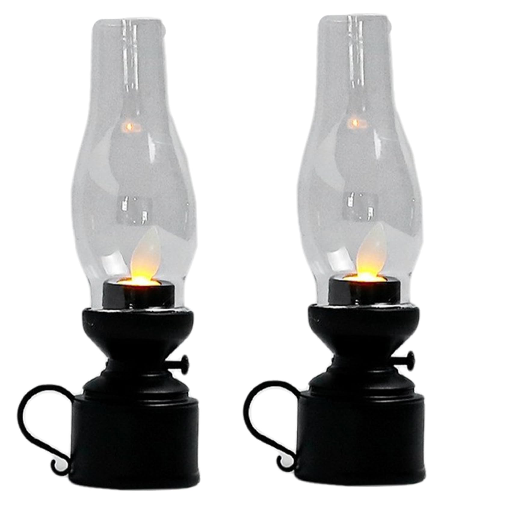 Wedhapy Kerosene Lantern Kerosene Lamp 2Pcs Flameless Flickering Vintage Oil Lantern 7x2in Hurricane Lamp with Handle Battery Powered PP Oil Lamp for Halloween,Black