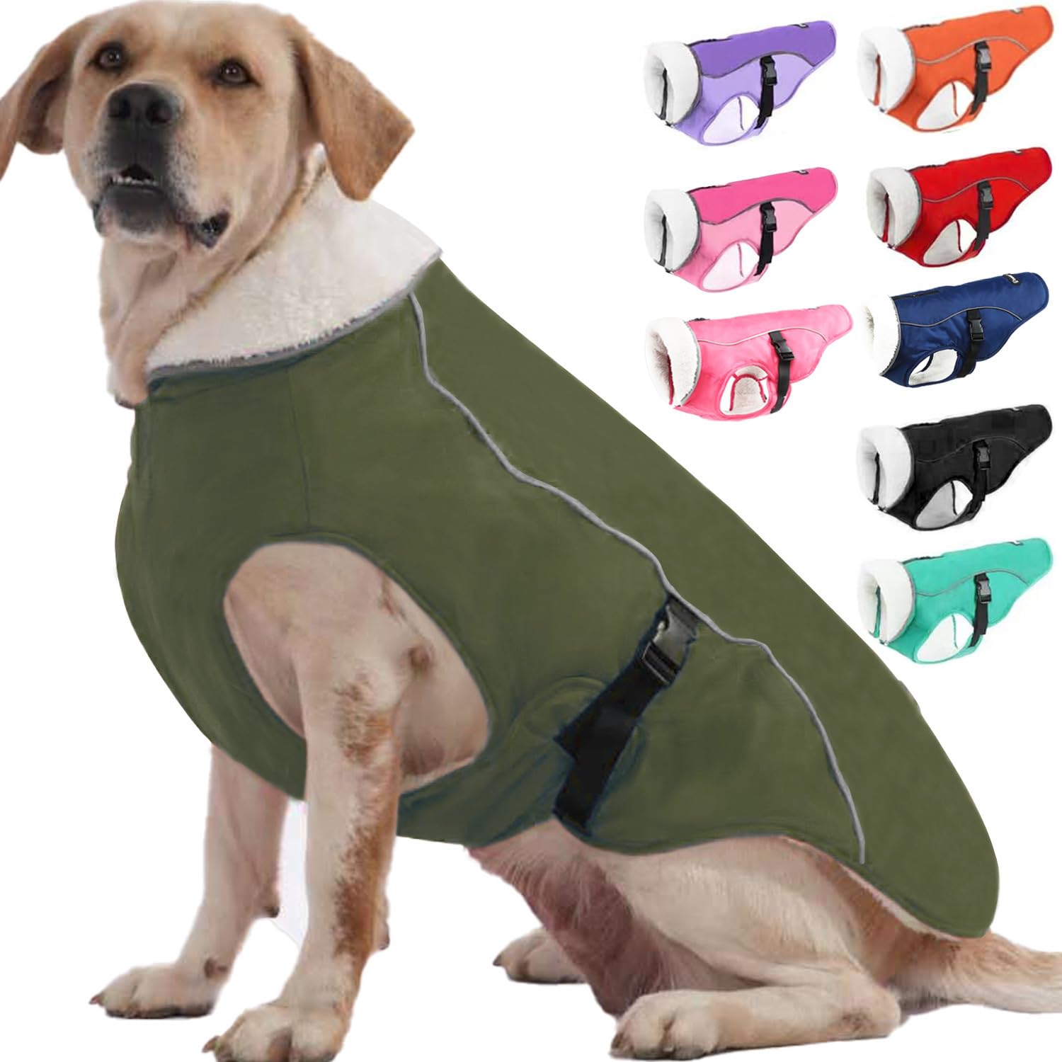 EMUST Cappotti invernali per cani freddi, fodera in pile per cani di taglia piccola, taglia M, per l'inverno, caldi vestiti invernali per cani di taglia grande, verde, XL