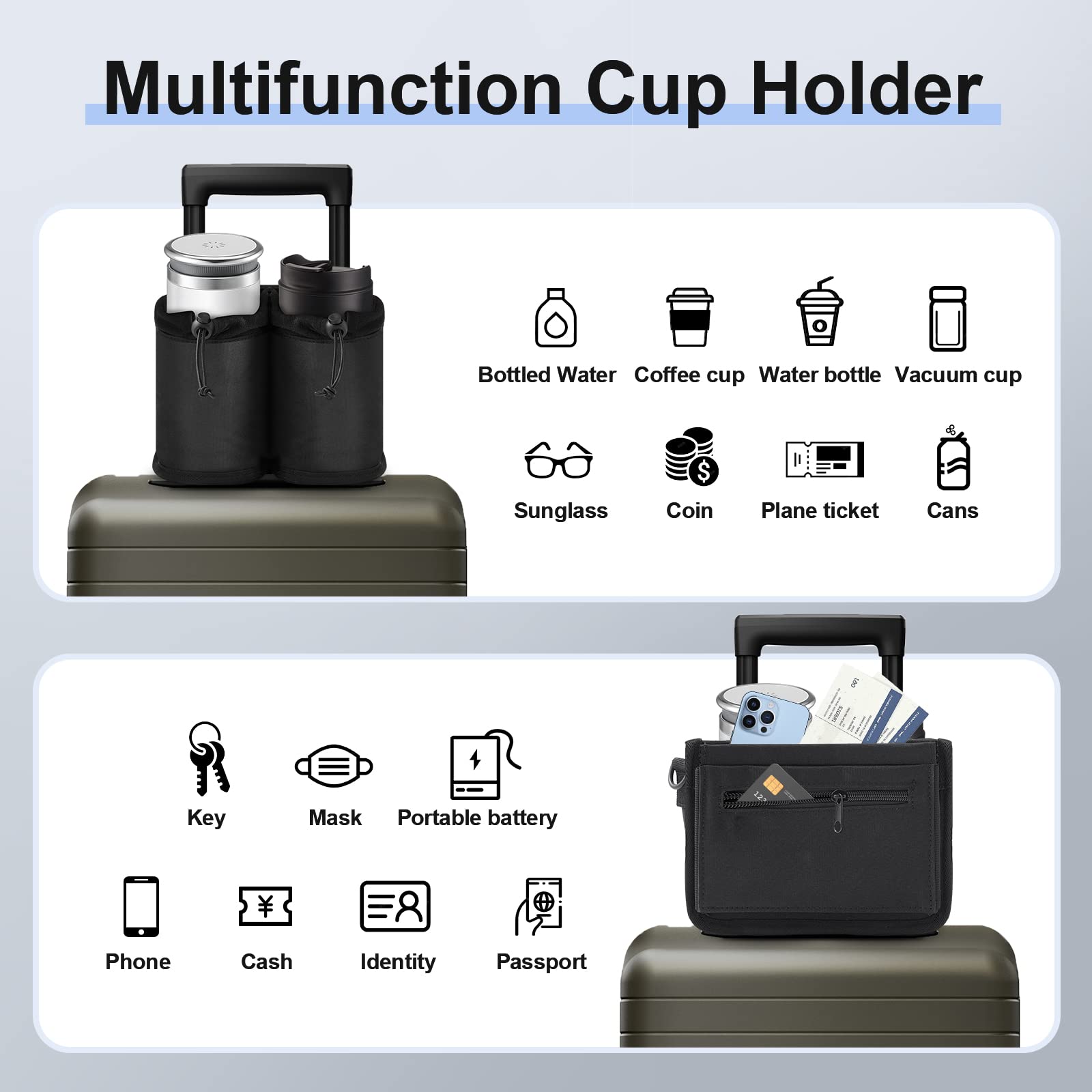 Airplane Essentials Luggage Cup Holder Suitcase Attachment
