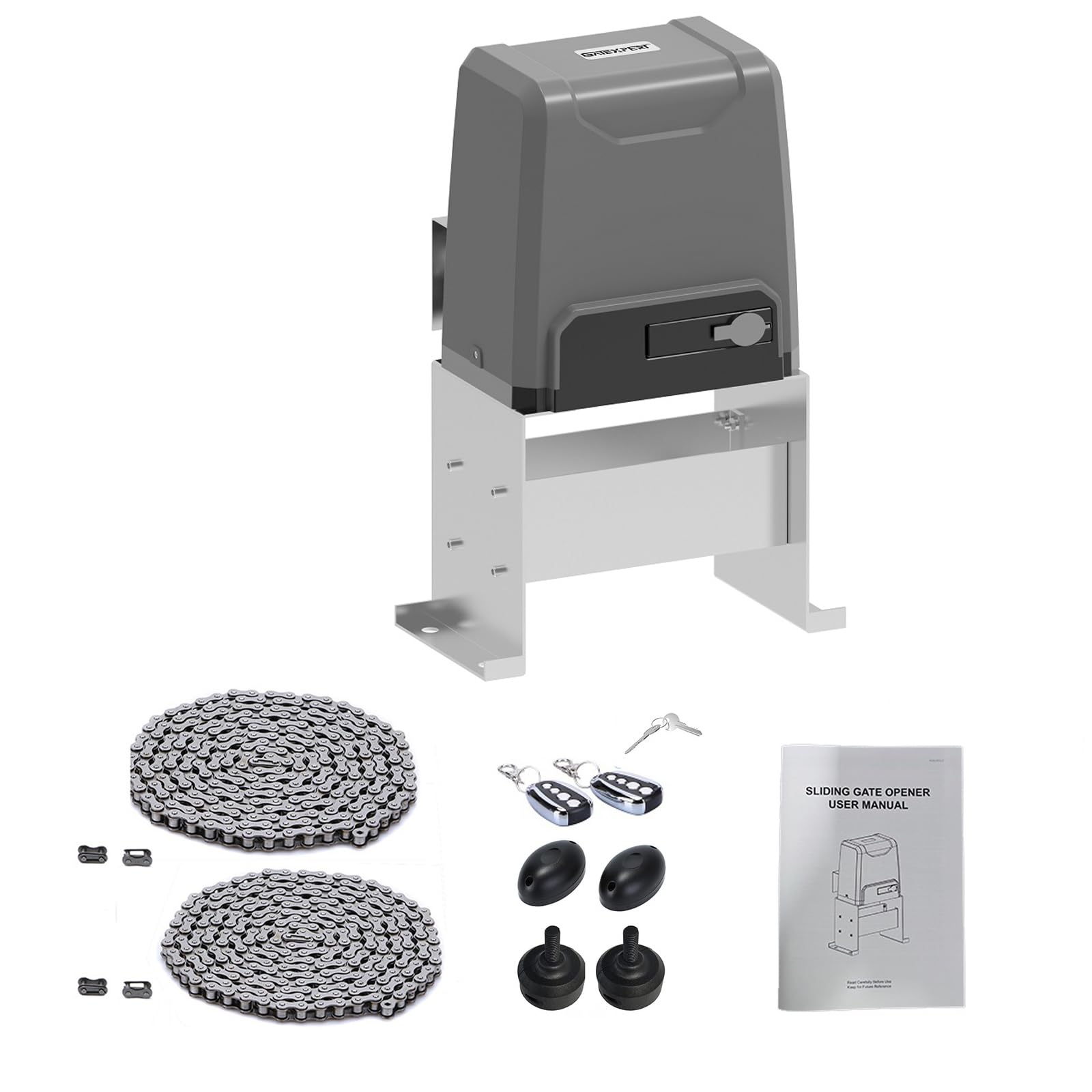 Sliding Automatic Gate Operator Kit with 2 Remote Controls and Infrared Sensor for Slide Gates up to 3300pounds and 40ft Long Chain Driven Gate Motor