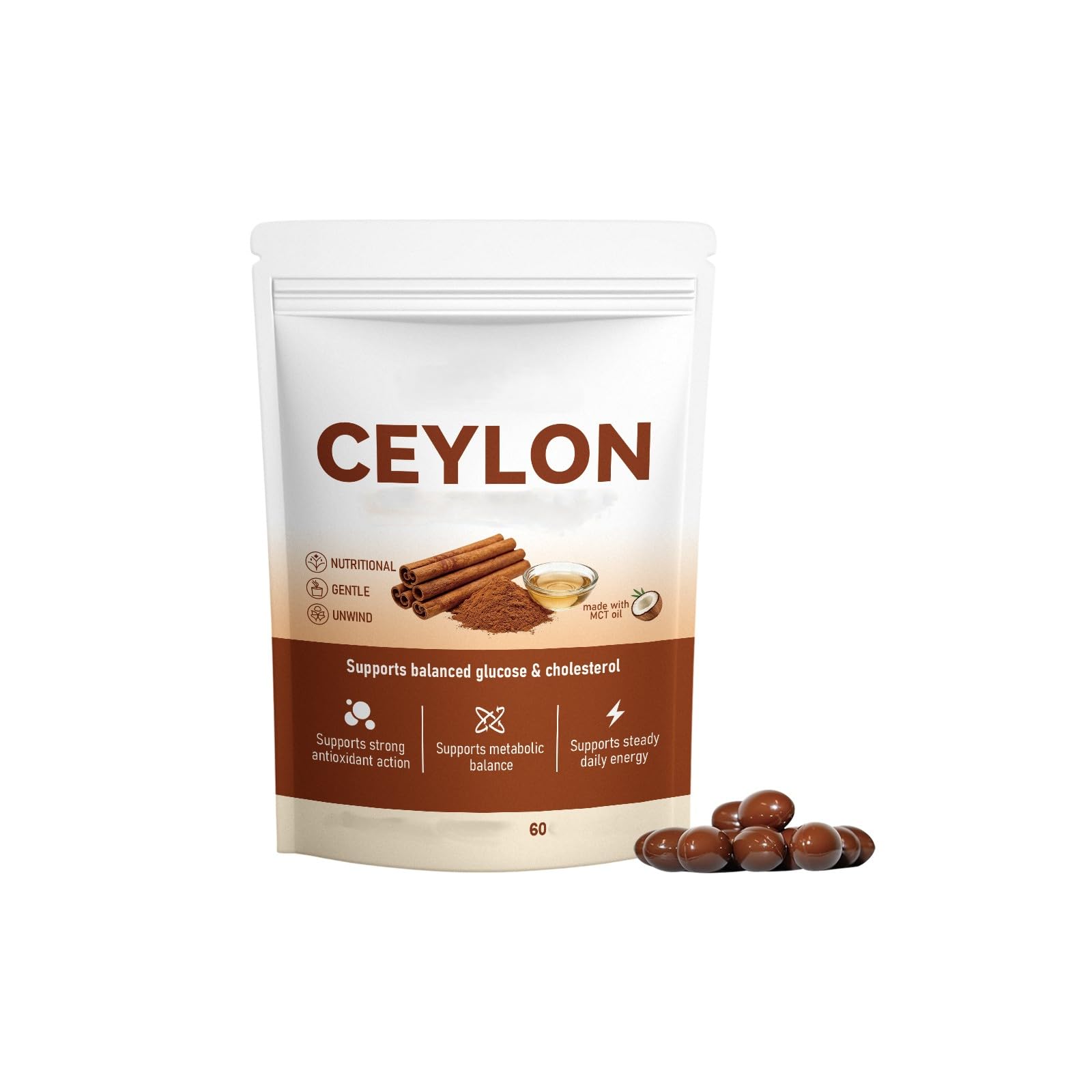 Cannelle de Ceylan – avec huile MCT – Métabolisme, soutien à la vitalité – Sans OGM, sans gluten, 60 unités,1Pcs
