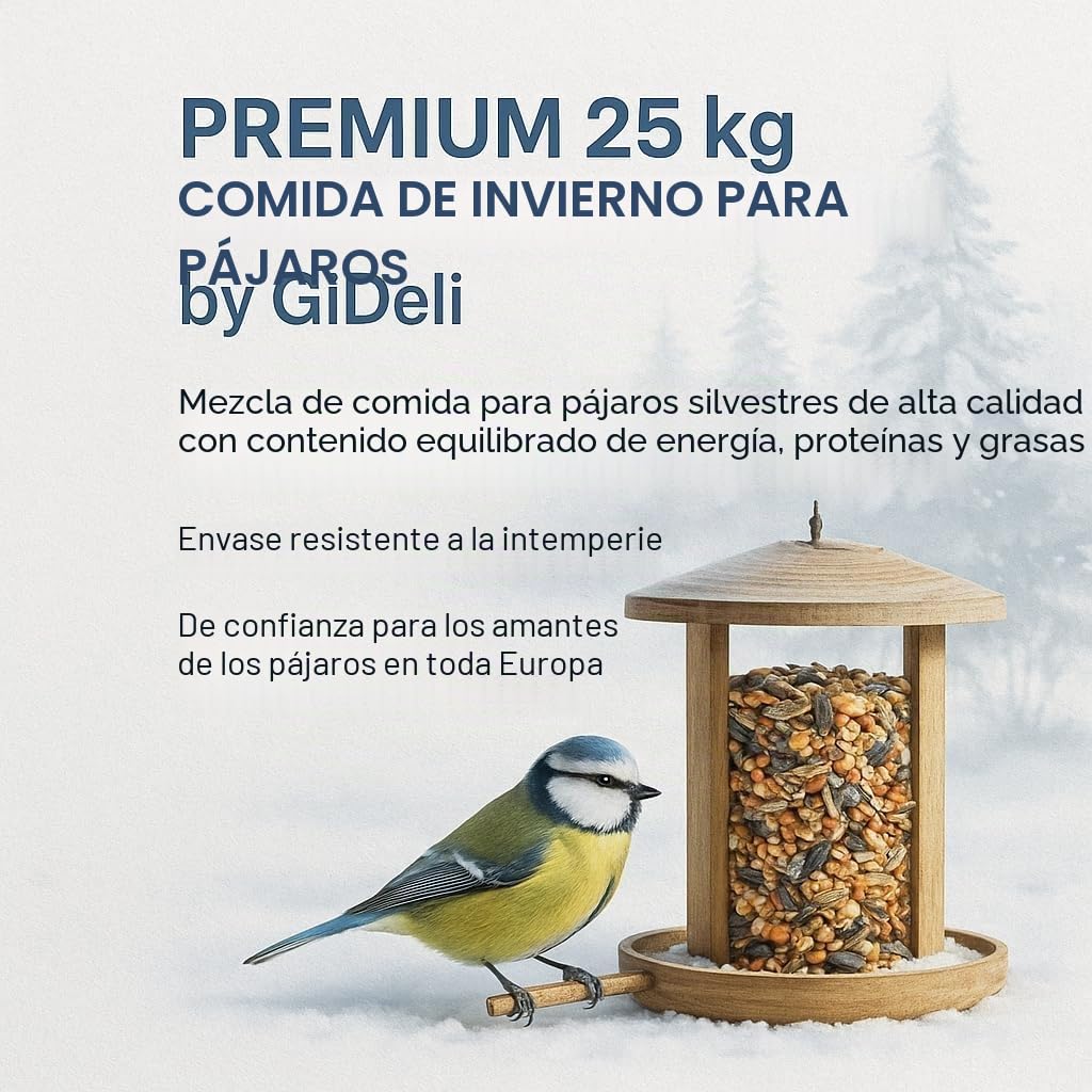 GiDeli Comida para pájaros de invierno, 30 kg, para aves silvestres durante todo el año, alimento para herrerillos para jardín y balcón, con semillas de lino ricas en Omega-3, calcio, sin aditivos