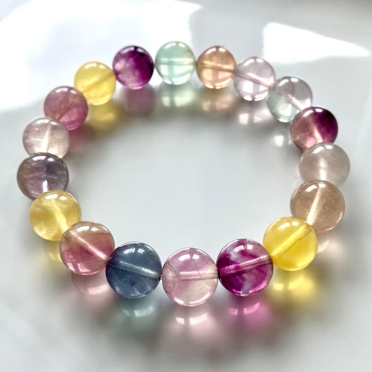 蛍石 12mm 水晶 6mm パワーストーン ブレスレット 天然石