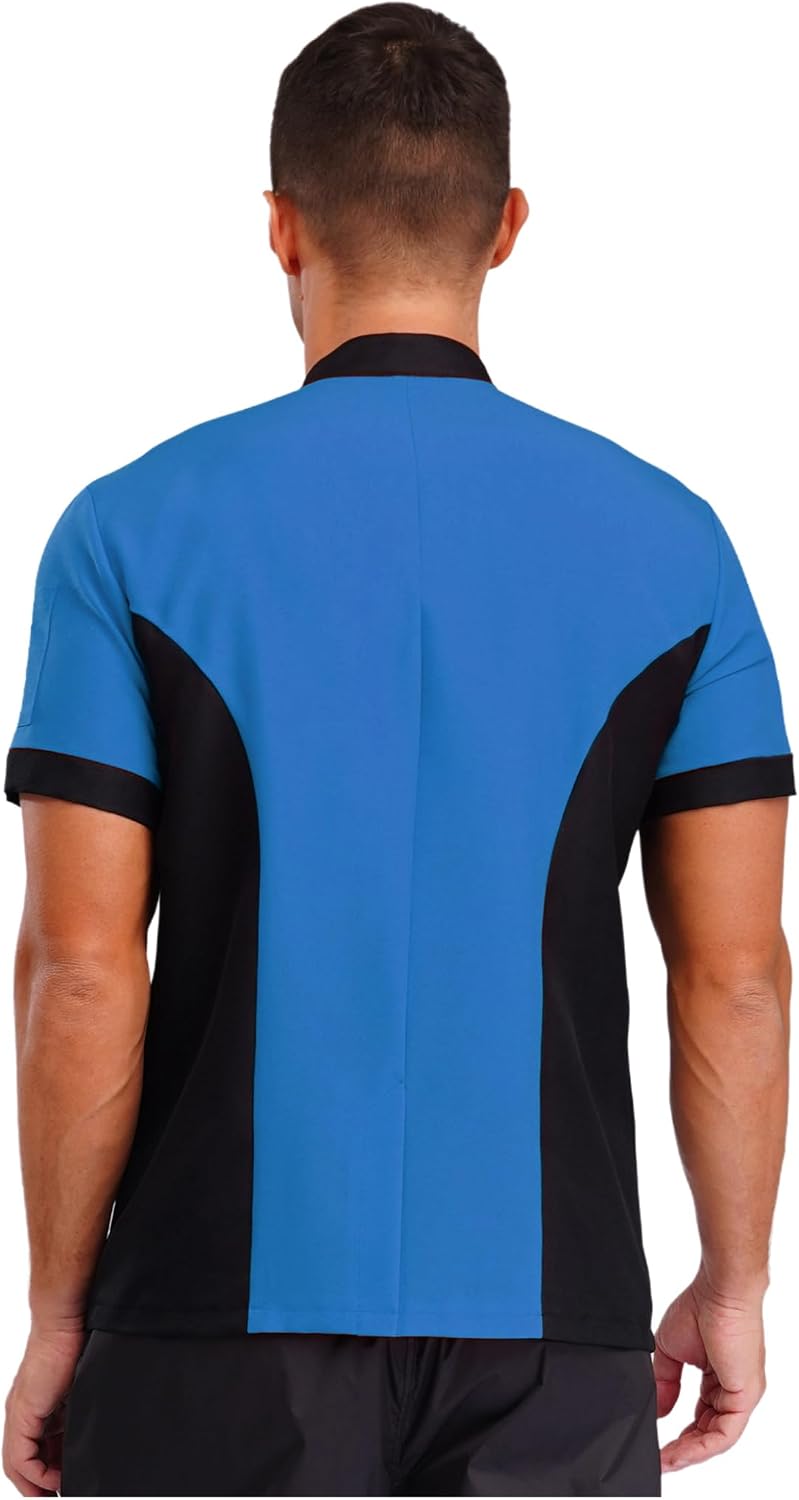 Shinsto Men's Kitchen Work Jacket Top Short Sleeve Color Block Chef Coat Restaurant Kitchen Uniform