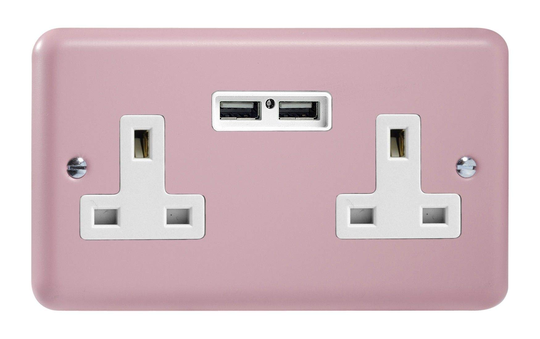 Varilight 2-Gang 13A Unswitched Socket + 2x5V DC 2100mA USB Charging Ports Rose Pink