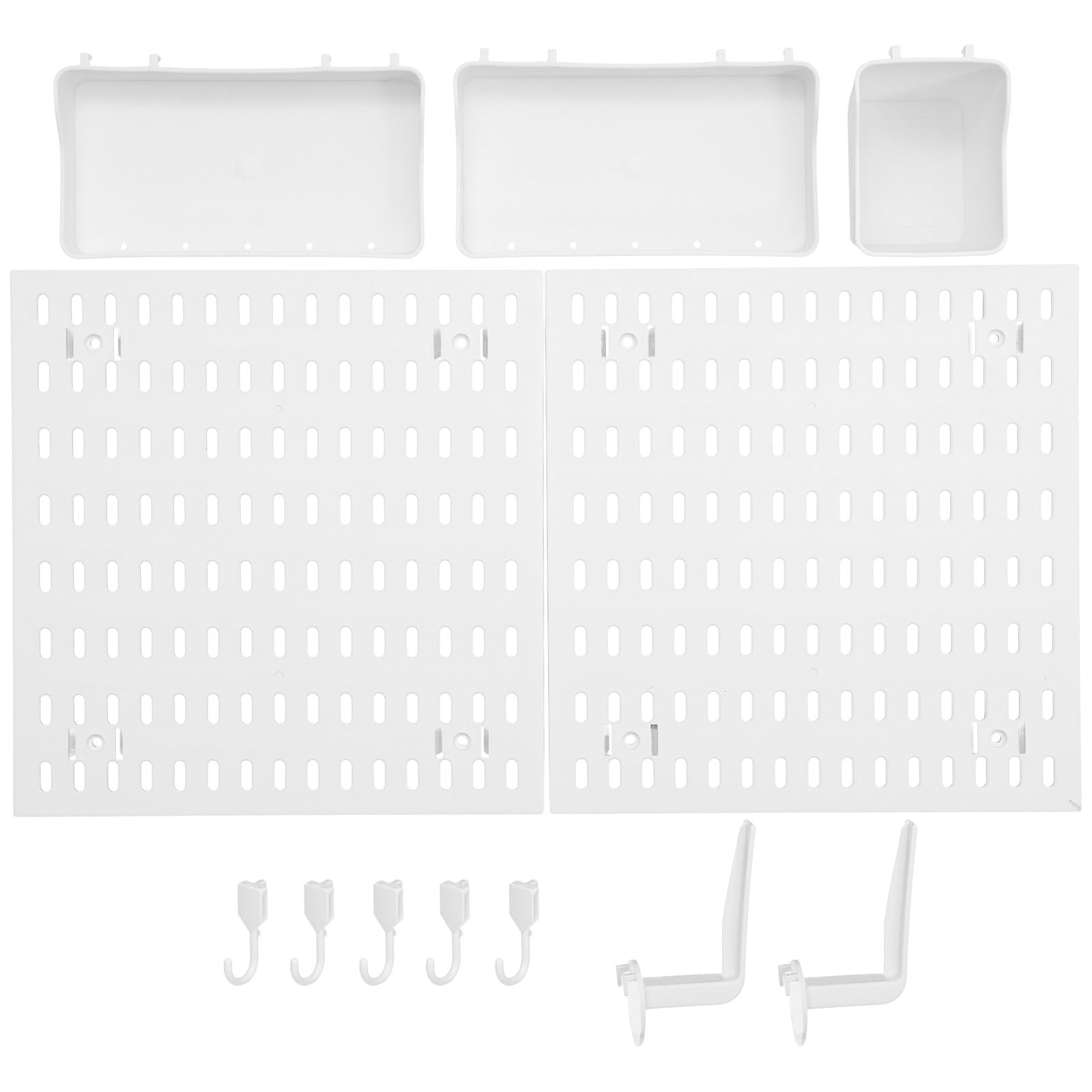 organizador de pared para cocina y baño, tablero perforado de plástico blanco, 1 juego con ganchos y estantes, instalación sin perforaciones, soporte de carga fuerte