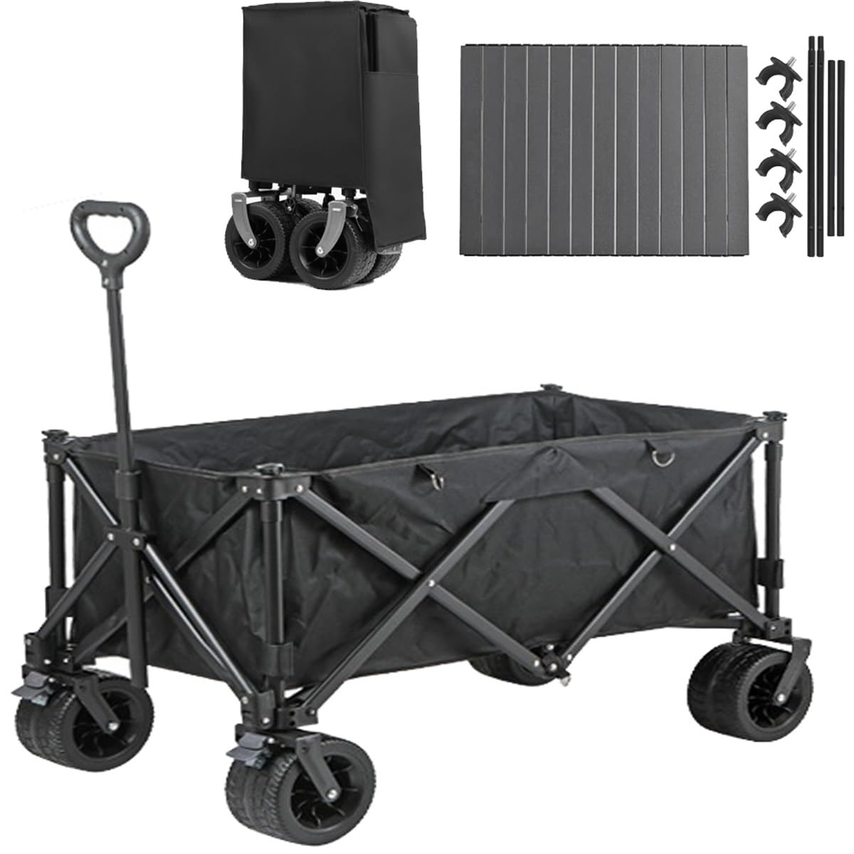 Chariot utilitaire pliable avec plateau amovible de grande capacité pour les activités de plein air – Parfait pour le camping, les courses, les excursions à la plage, le jardinage et la pêche (couleur