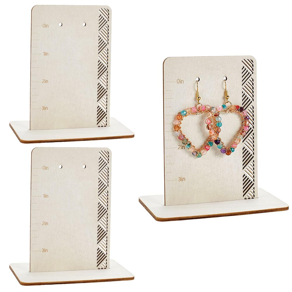 WADORN 3Pcs Wood Earring Display Stand with Measurements, Jewellery Earring Rack for Show Earrings Measuring Earring Measuring Tools Display Rack Stand for Measuring Selling Earring, 4.13x2.56 Inch