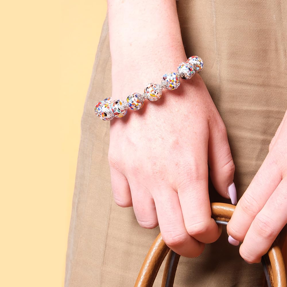 Venetiaurum - Bracciale per Donna Con Perle 12mm In Vetro Originale Di Murano E Argento 925 - Gioiello Made In Italy Certificato