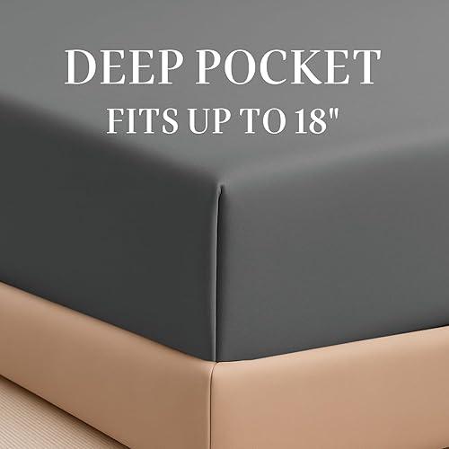 Miniatura 6 de Hyde Lane Juego de sábanas de algodón de 1000 hilos, 4 piezas, sábana bajera, sábana encimera y fundas de almohada, se estira hasta 16 pulgadas para