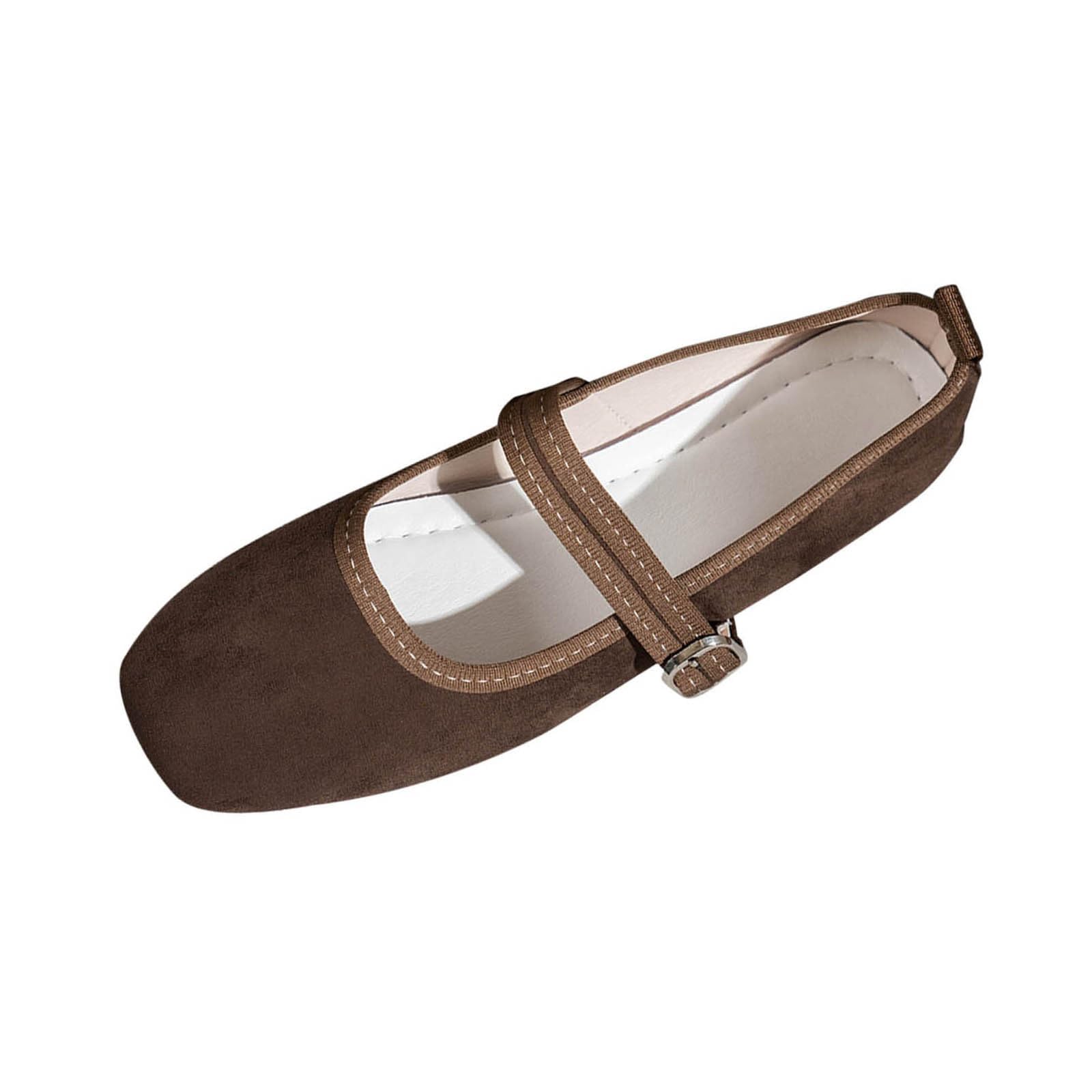 Plus Size Flats for Womens Adjustable Buckle Square Toe Mary Jane Flats Soft Comfy Lightweight Casual Ballet Shoes