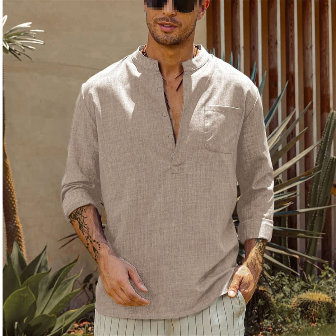 Blusa casual para hombre, holgada, de manga larga, Henley