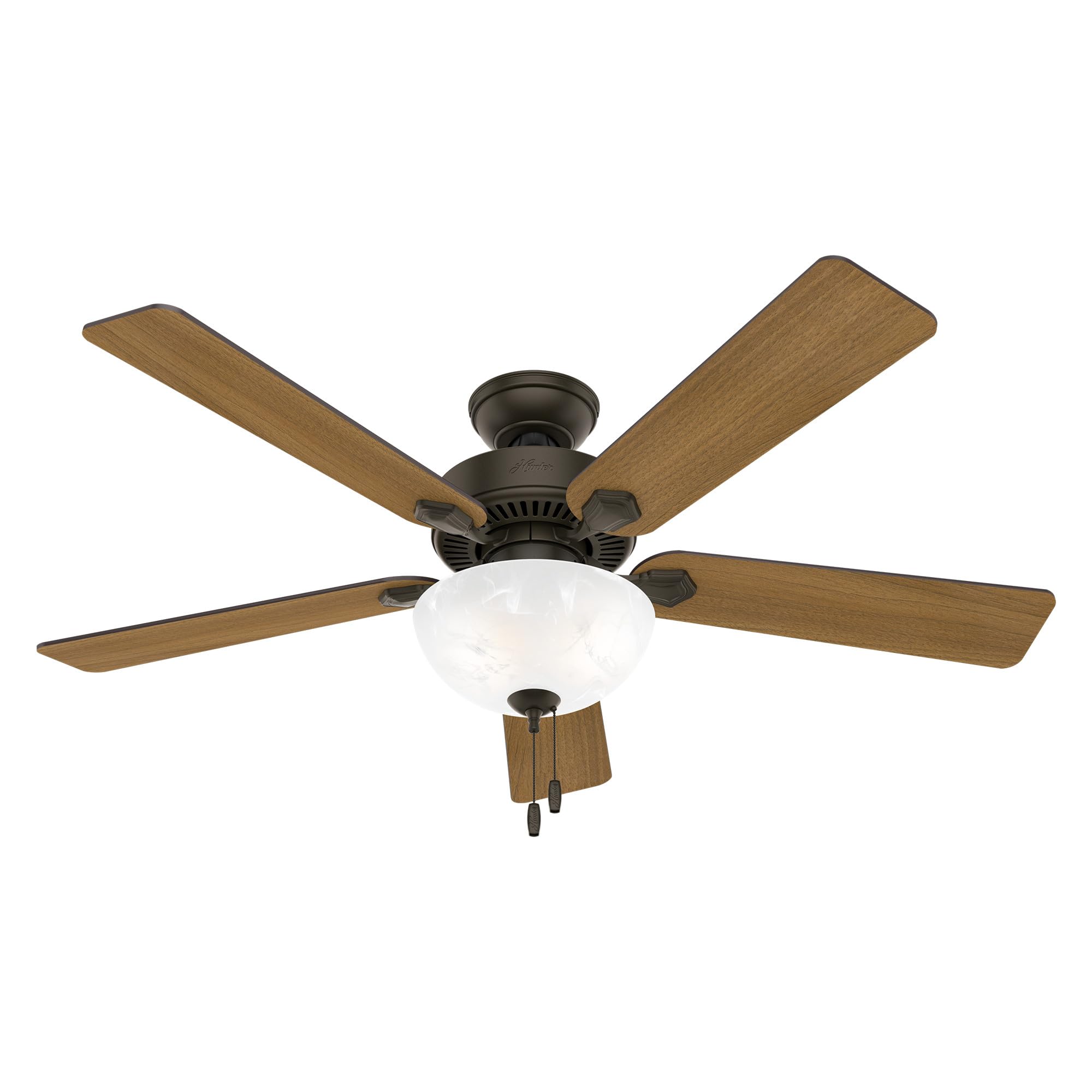 52 inch Indoor Ceiling Fan with LED Light - Bronze Ceiling Fan with Pull Chain, For Bedroom, Living Room, or Kitchen, Standard Mount, No Remote, 5 Blades - Swanson 50901, New Bronze