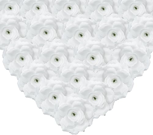 Miniatura 1 de Eternal Blossom Flores de cabeza de rosa con tallo, 50 flores artificiales blancas, utilizadas para decoración de bodas, flores hechas a mano de