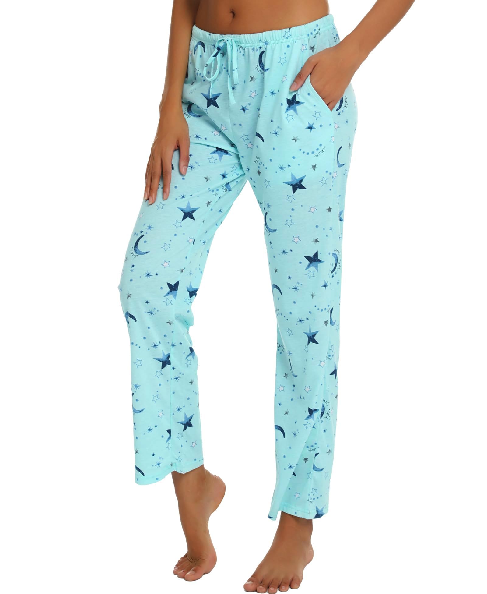 MIA LUCCE Pyjama Hose Schlafanzughose Damen Lang Bequeme Pyjama Hosen Relaxhose Haushose Damen mit Taschen Kordelzug S-XXL